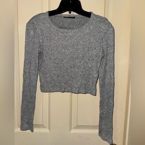 ZARA Grey bedazzled crop long sleeve